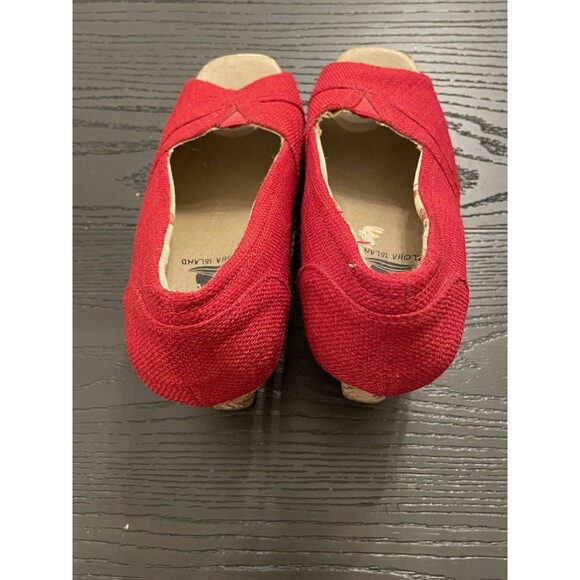 Aloha Island Red Canvas Peel Toe Espadrille Wedge Women's Sandal Size 7.5 - Picture 7 of 8